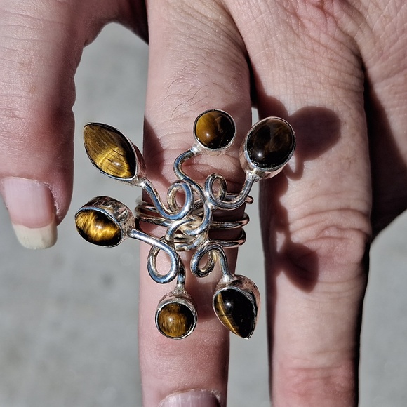 New Unique Twisted Tiger Eye 925 Silver Statement Ring. - Picture 2 of 13